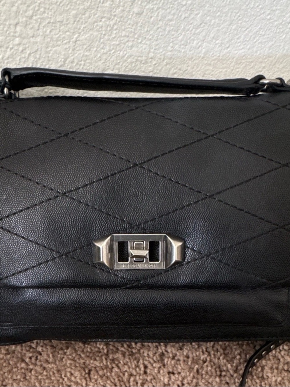 Rebecca Minkoff Black Quilted Leather Shoulder Bag with Silver Hardware